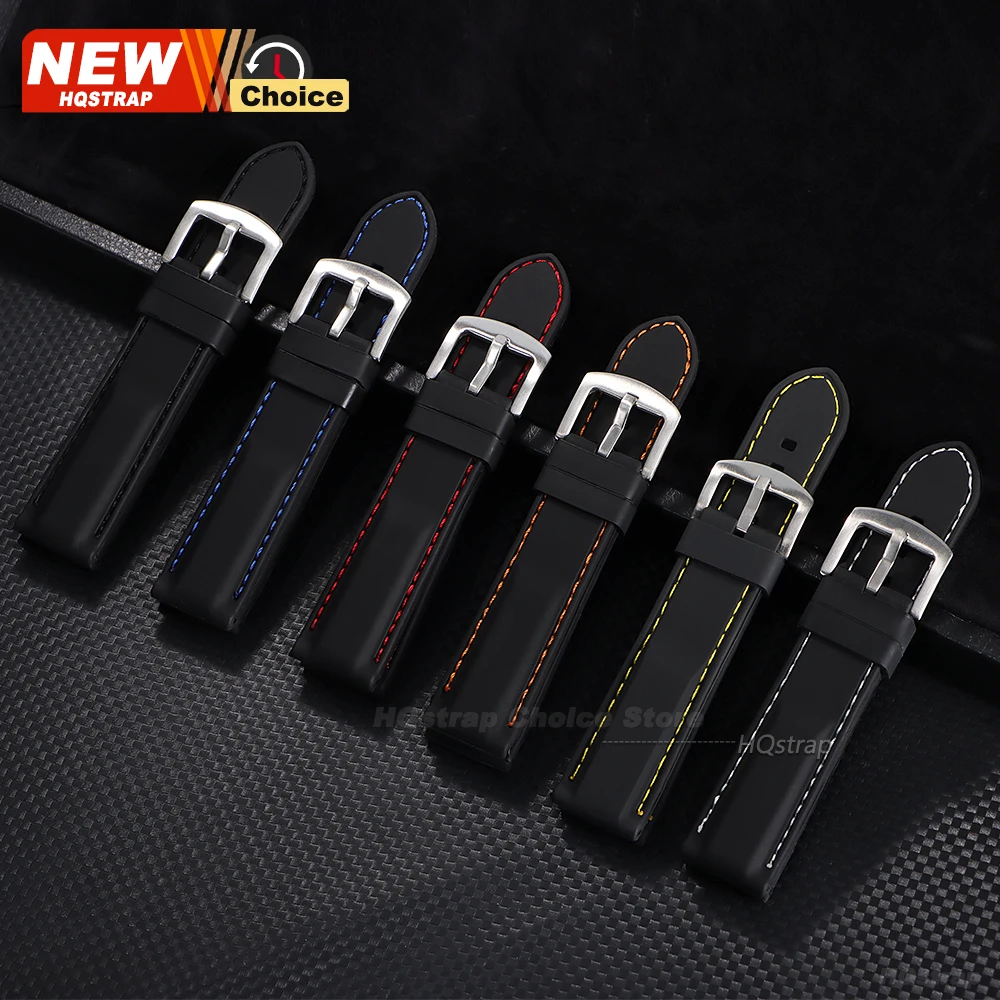 Stitching Sports Silicone Watch Band 18mm 20mm 22mm 24mm 26mm Thick Rubber Strap for Men Waterproof Bracelet Universal Wristband