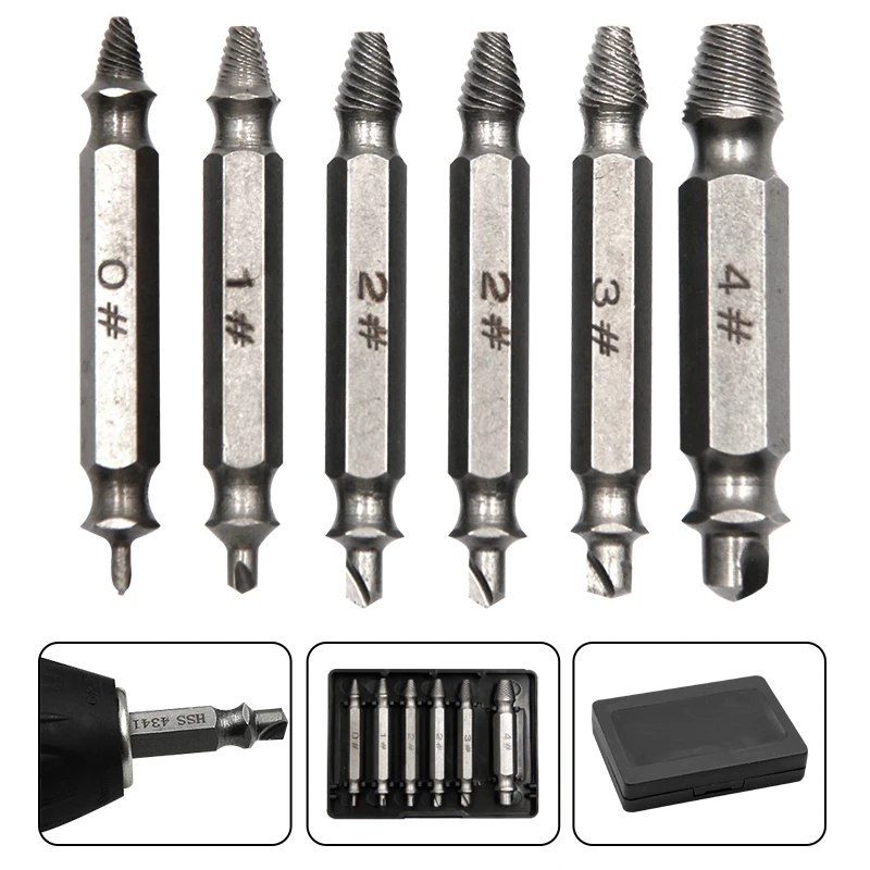 6 قطعة النازع المزدوج رئيس المسمار الشريحة الأسنان أداة إزالة الصواميل مفك ايتش رئيس أداة كهربائية مجموعة ملحقات #4