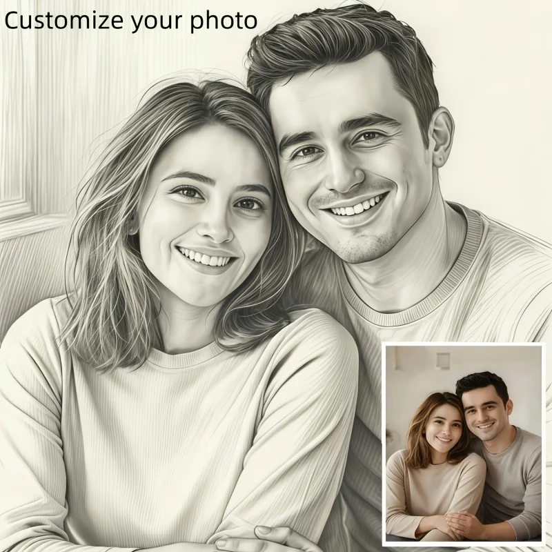 Custom pencil-drawn style sketches, frameless canvas paintings, family portraits, friends' photos, couple photos