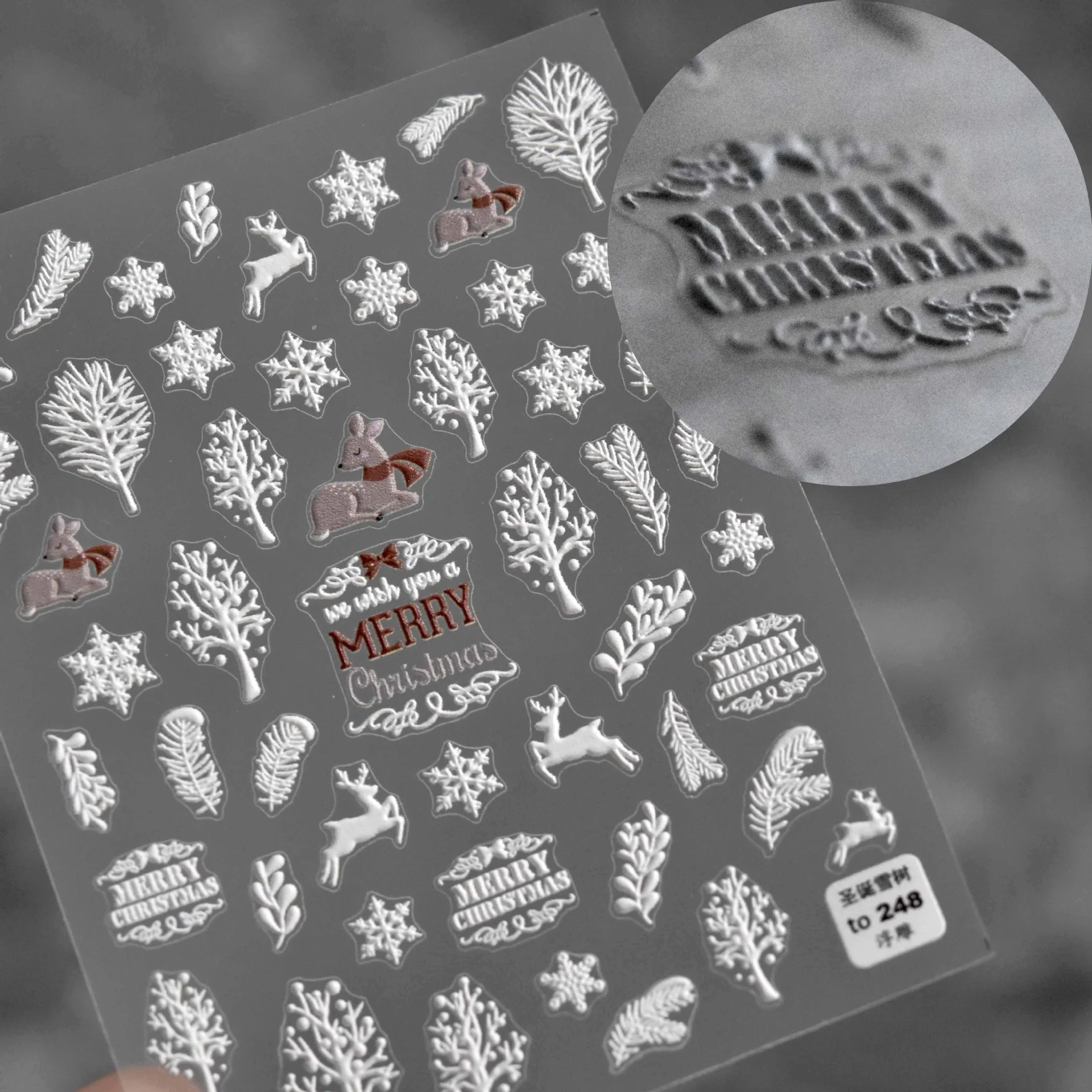 Christmas Cute Sweater High Quality 5D Acrylic Engraved Nail Sticker Sweater Snowflake Floral Patterns Nail Water Decals Winter