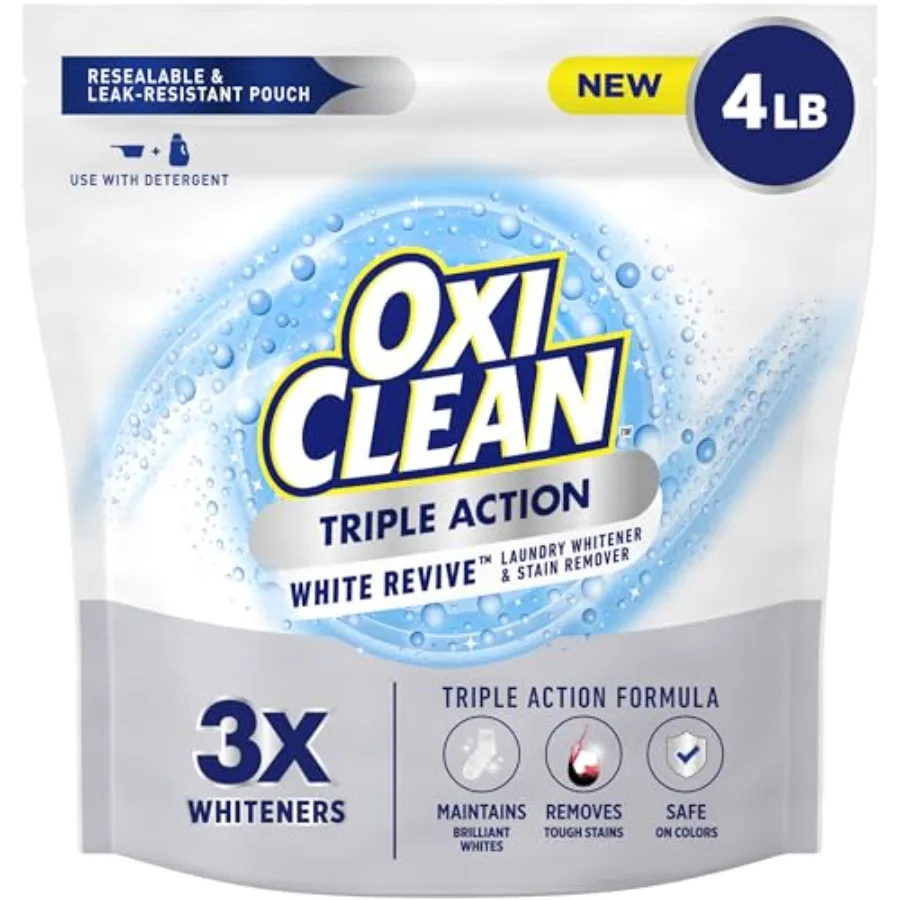 

OxiClean Triple Action White Revive Laundry Whitener and Stain Remover Powder, Use with Detergent, Whitens and Brightens Clothe
