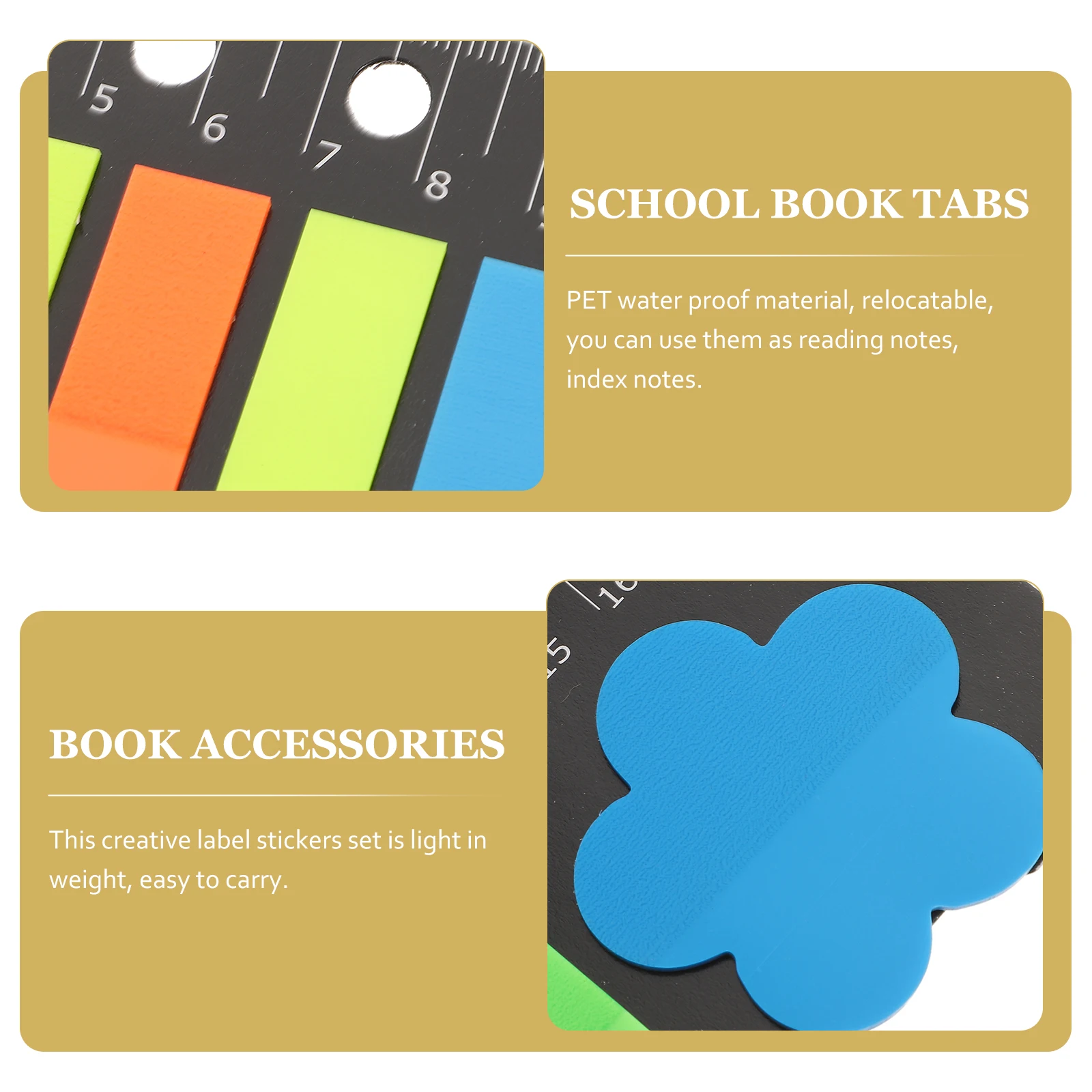 

3 Set PET Waterproof Relocatable Book Tabs Memo Stickers School Page Markers Compact Label Household Use Creative