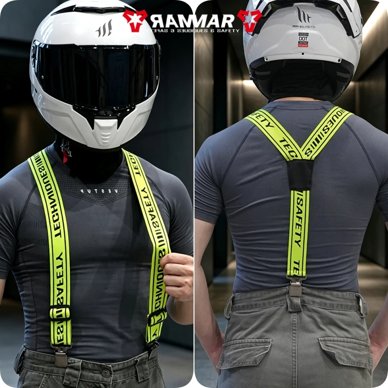 Motorcycle Racing Suspenders High-Elastic Y Back Adjustable Pants Straps, Heavy Duty Motocross Braces Black/Green M-L 1PC