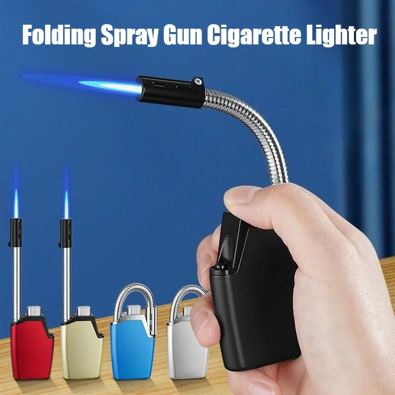 Extended Folding Hose Direct Flush Circulation Inflatable Windproof Lighter Blue Flame Cigarettes Lighters & Smoking Accessories