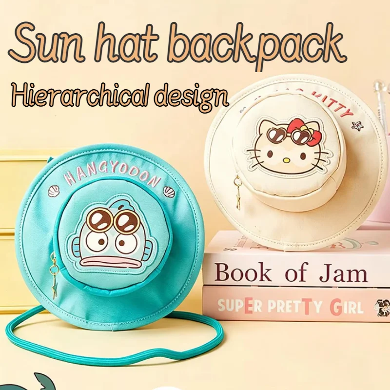 

Hello Kitty Sun Hat Shaped Crossbody Bag Cute Cartoon Canvas Shoulder Bag for Girls Casual Daily Use