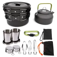 Ultralight Aluminum Alloy Camping Cookware Utensils Outdoor Cooking Teapot Picnic Tableware Kettle Pot Nonstick Frying Pan Set