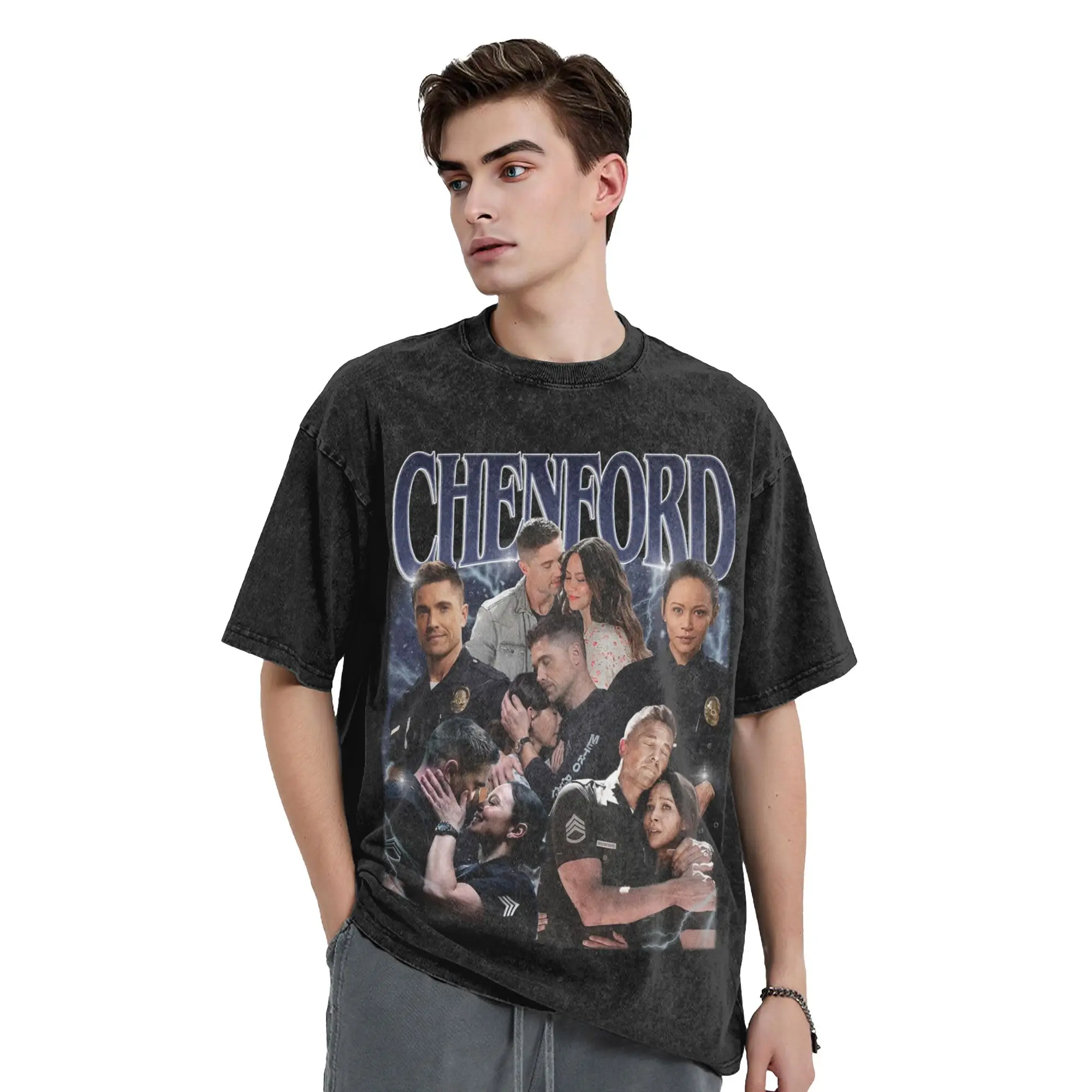 Chenford Tim and Lucy Full Love Story the Rookie T Shirts Hip Hop Washed Street T-Shirts tv show for Men Streetwear Tee Shirt