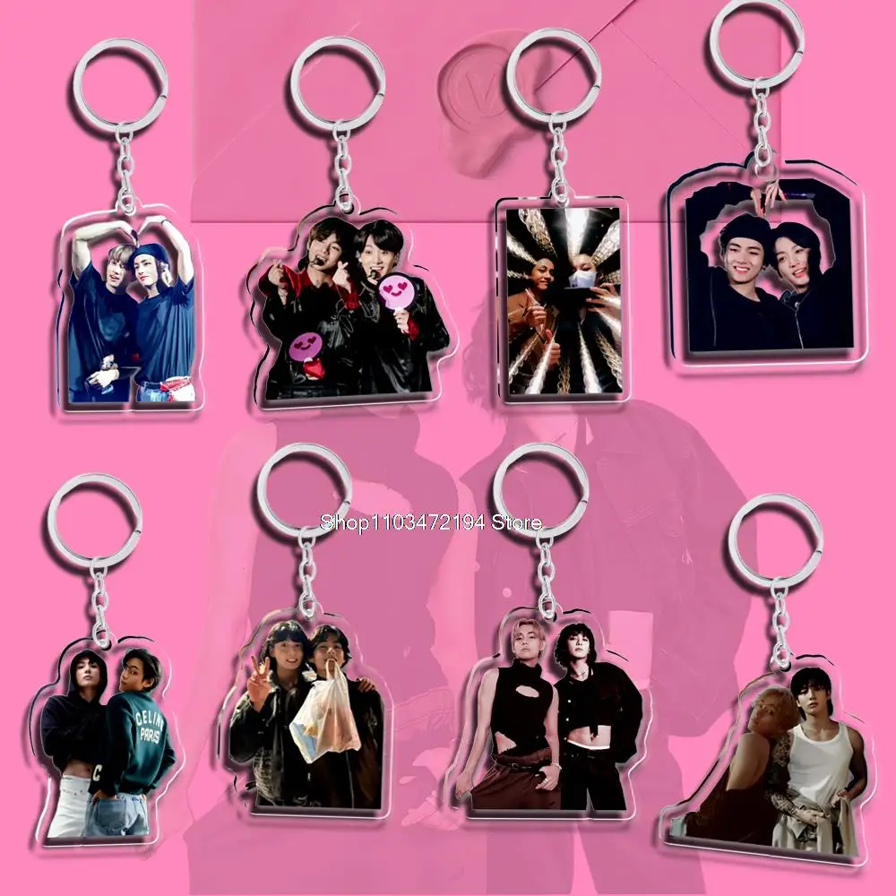 5CM Acrylic Kpop Keychain LAYOVER Album GOLDEN FRIVENS V SEVEN Key Ring Pendent Teavkook Accessories Merch