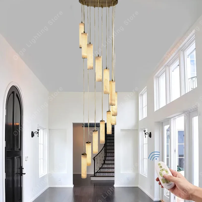 Luxury Spanish Marble Chandeliers Led Dimmable Easy Installation Home Decor Villa Duplex Circular Staircase Decoration Hanglamp