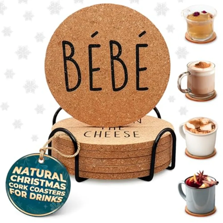 

6 Pcs Fy Coasters for Adults with Holder 4″ Cork Coasters for Drinks Absorbent Non-Slip and Reusable Protect Furniture from Scr