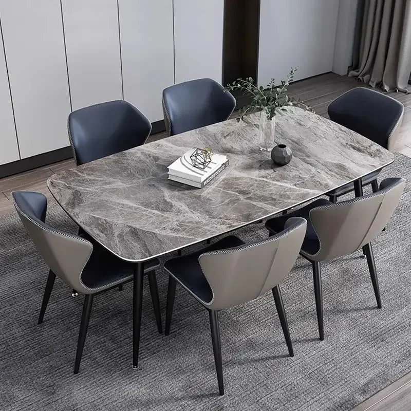 Italian minimalist rock slab dining table light luxury household small apartment eating table rectangular high-end bright