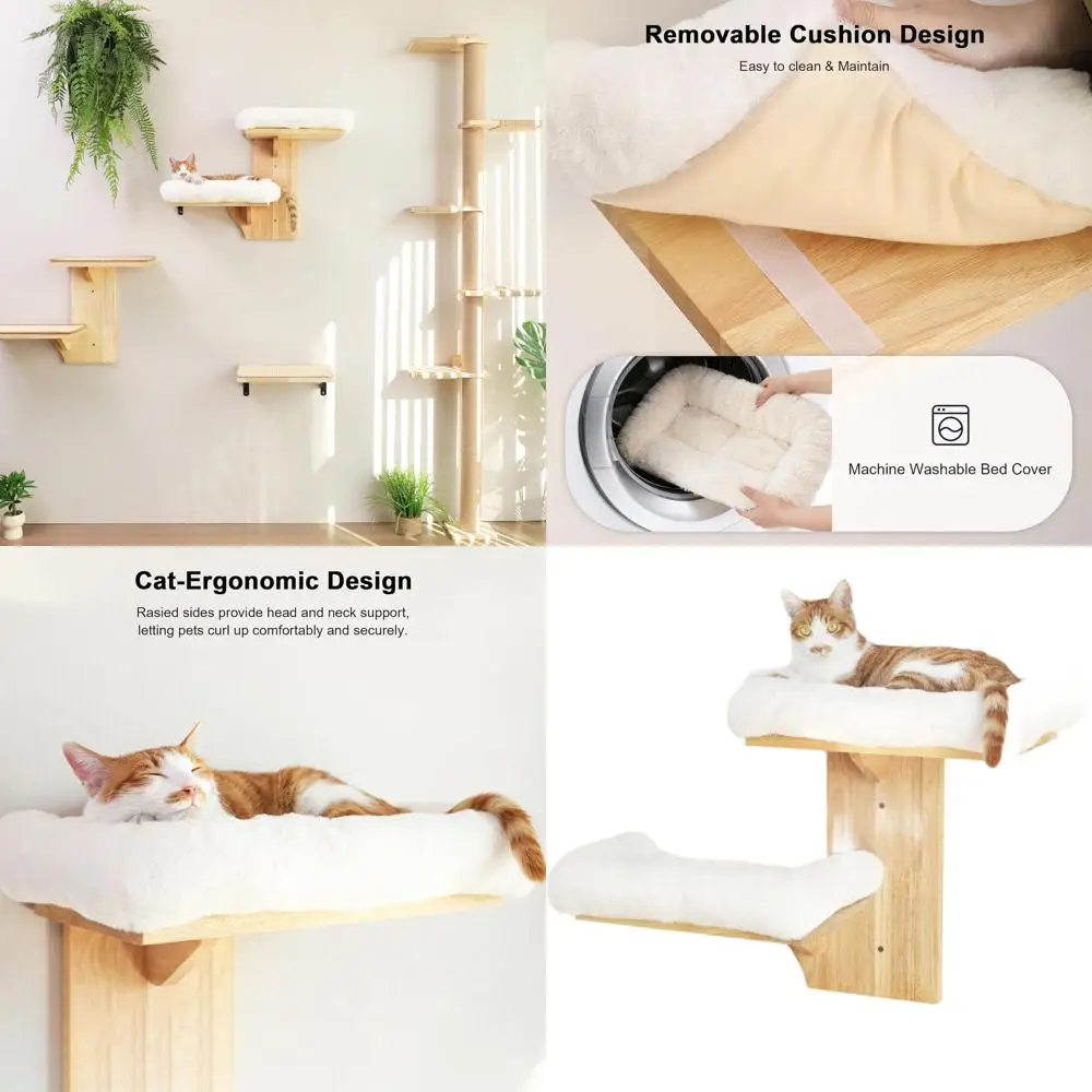 

Настенные полки для кошек - 2-уровневая мебель в форме дерева с подушкой-лежанкой для лазания, игр и отдыха.