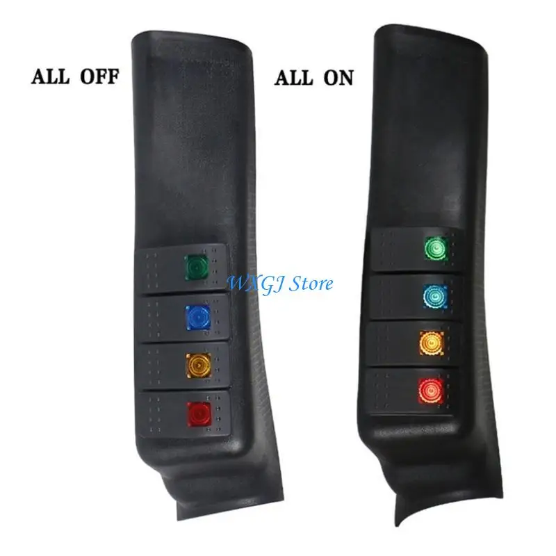 

37JE Left Hand A Pillar Switch Panel with 4 LED Boats Rockers Switch Vehicle Combination On Off Suitable For JK 2011-2017