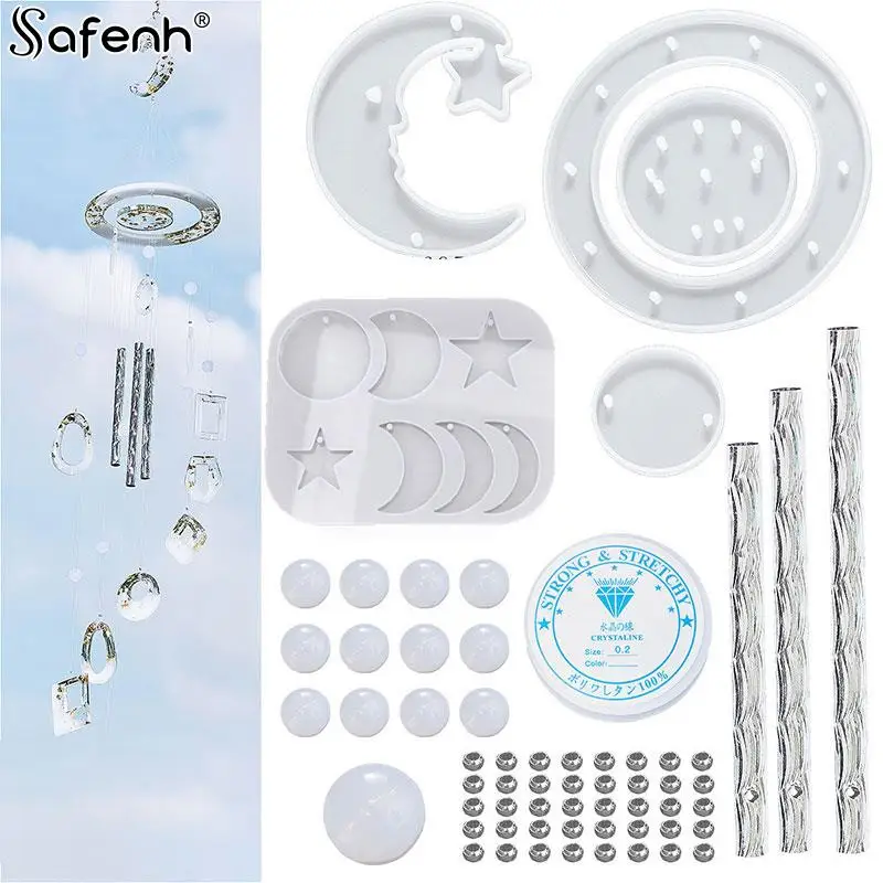 

1set DIY Crystal Epoxy Resin Mold Sun Star Moon Manual Wind Chime Combination Material Kit Silicone Mold For Resin