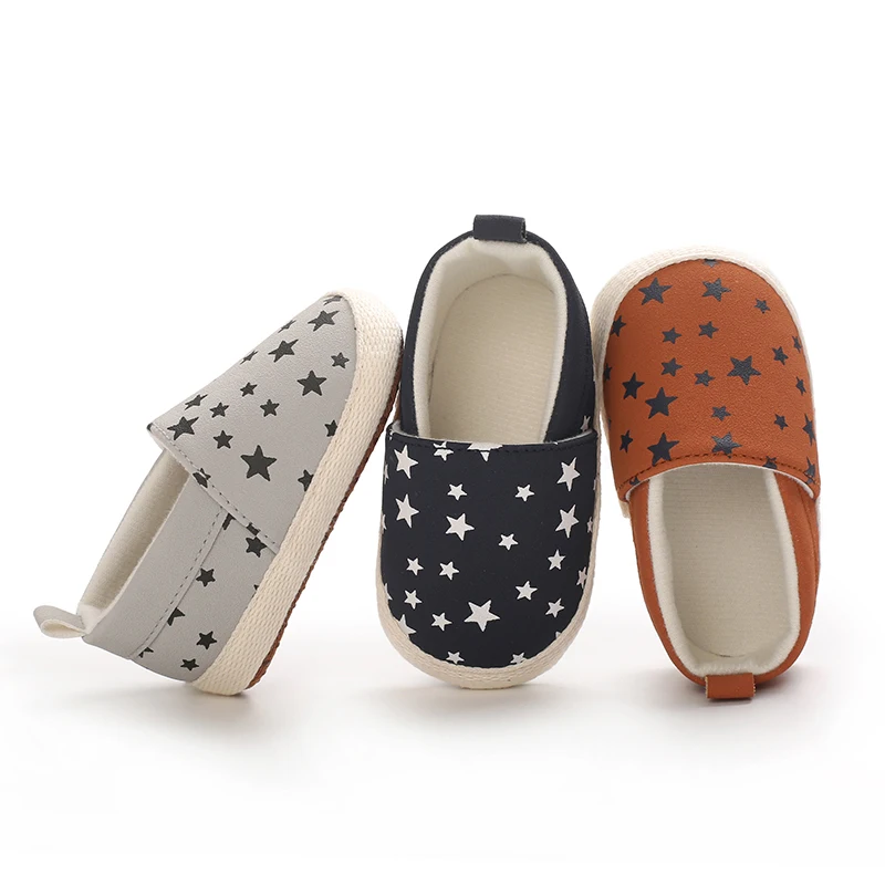 Fashionable Baby Boy Canvas Spring And Autumn Flat Shoes With Star Embellishment soft Sole 0-18M Newborn Soft Sole Anti Slip