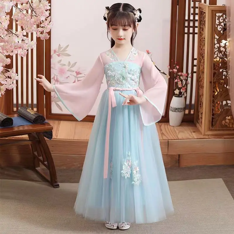 3-10-12T New Spring and Autumn Dress Hanfu Children\'s Girl Super Immortal Ancient Dress Tang Dress Summer Children\'s Performance