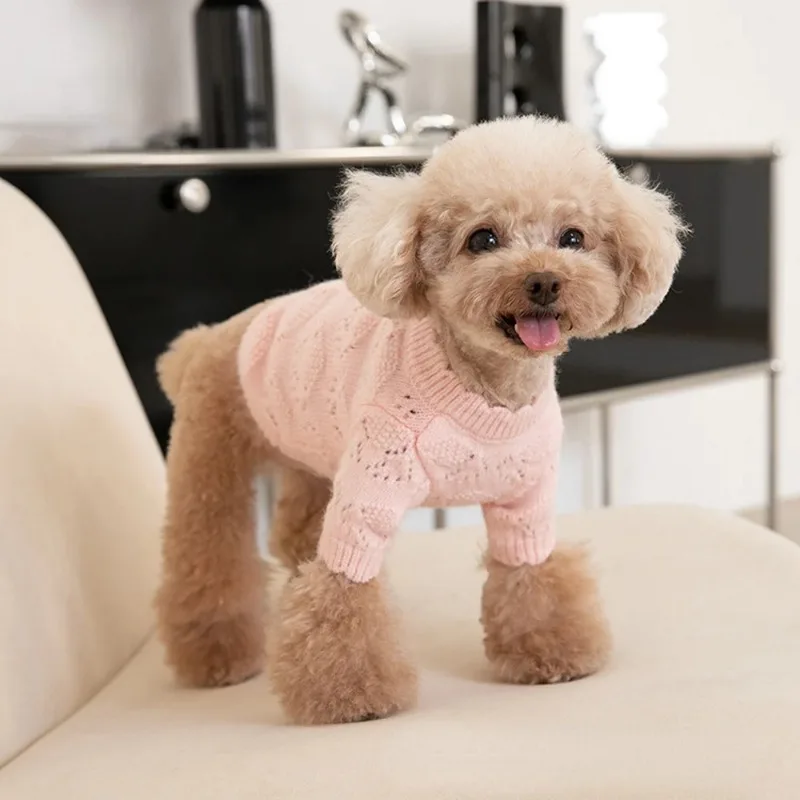 Sweet Autumn Winter Pet Knitted Cardigan Soft Cute Arctic Fleece Dog Sweater Cardigan Dog Clothes Skirt Puppy Clothing Dog Coat