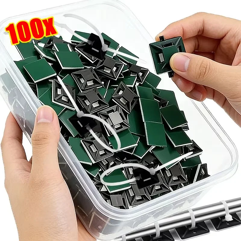 100Pcs Zip Tie Mounts Wire Clamp Cable Organizer Holder Self-adhesive Fixed Wire Clip For Desktop Car Office Holder Accessories