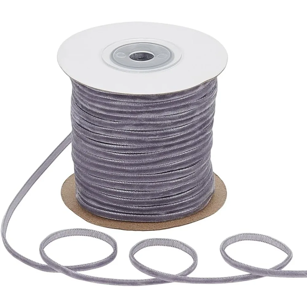 Cinta de terciopelo de una sola cara, color gris, de 50 yardas, 1/8 pulgadas (3 mm)