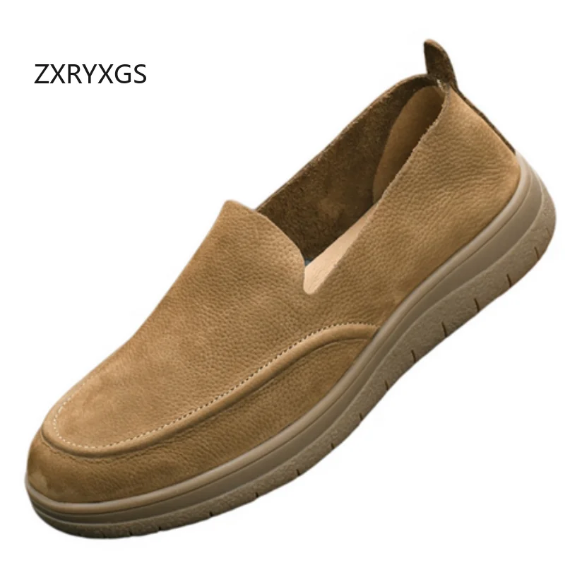 ZXRYXGS 2025 Top Cowhide Full Real Leather Shoes Men Casual Shoes Flat Soft  Sole Comfortable Temperament Trendy Shoes Big Size