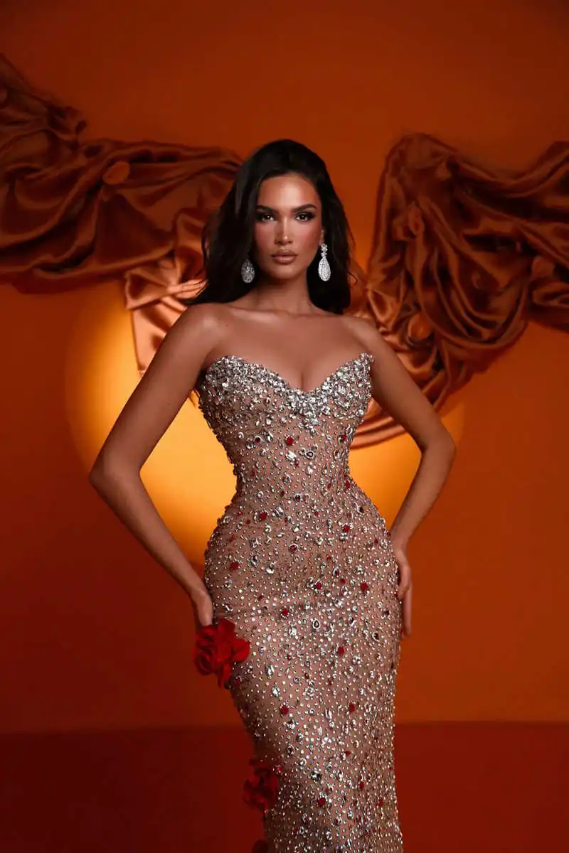 Luxury Evening Dresses Sweetheart Sleeveless 3D Appliques Crystal Formal Occasion Party Customized Vestido De Novia