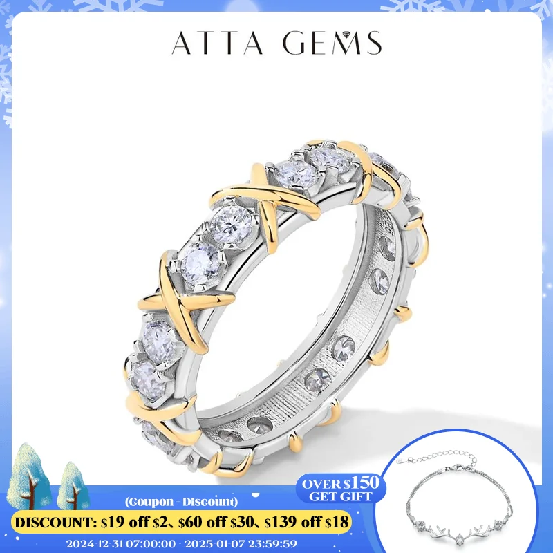 ATTAGEMS D Color Full Moissanite Ring for Women Real S925 Silver 18K White Gold Plated Pass Diamond Test Fine Jewelry Daily Gift