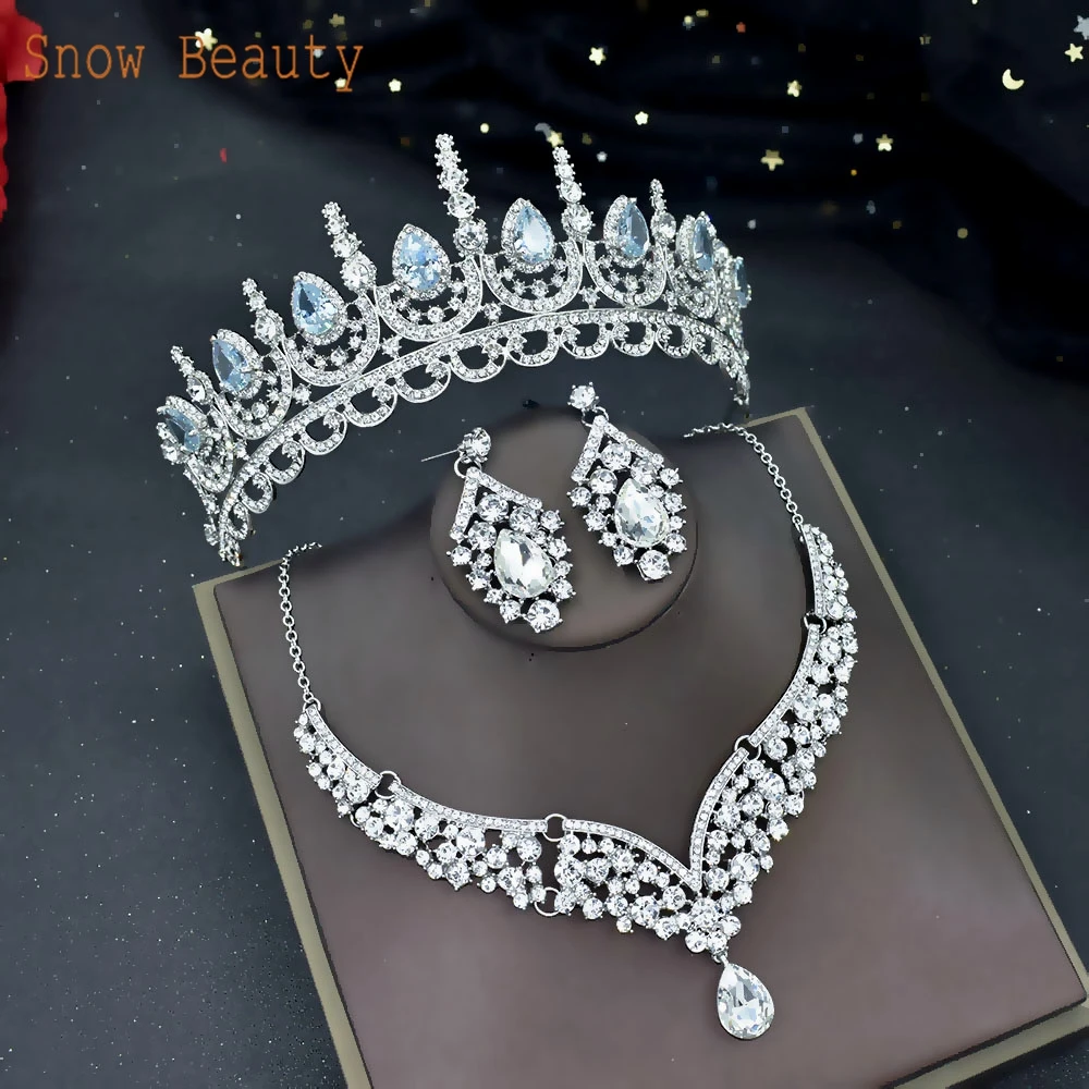 

A24 Rhinestone Bridal Jewelry Sets Women's Engagement Jewelry Set Bride Tiaras and Crowns Necklace Earring Set for Brithday