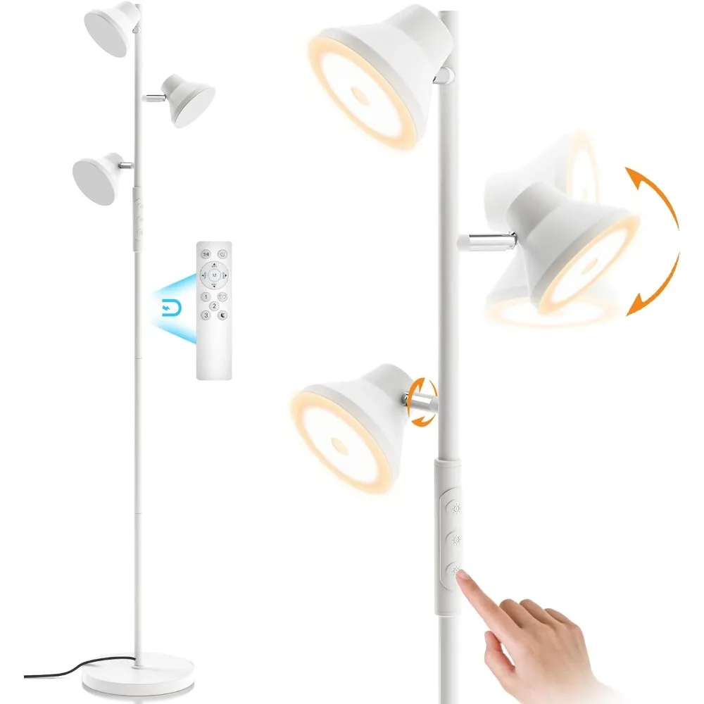 

Floor Lamp, 36W Modern Dimmable Standing Lamp 2700-6500K, 3 Rotatable LED Lights, Touch & Remote Control Floor Lamps