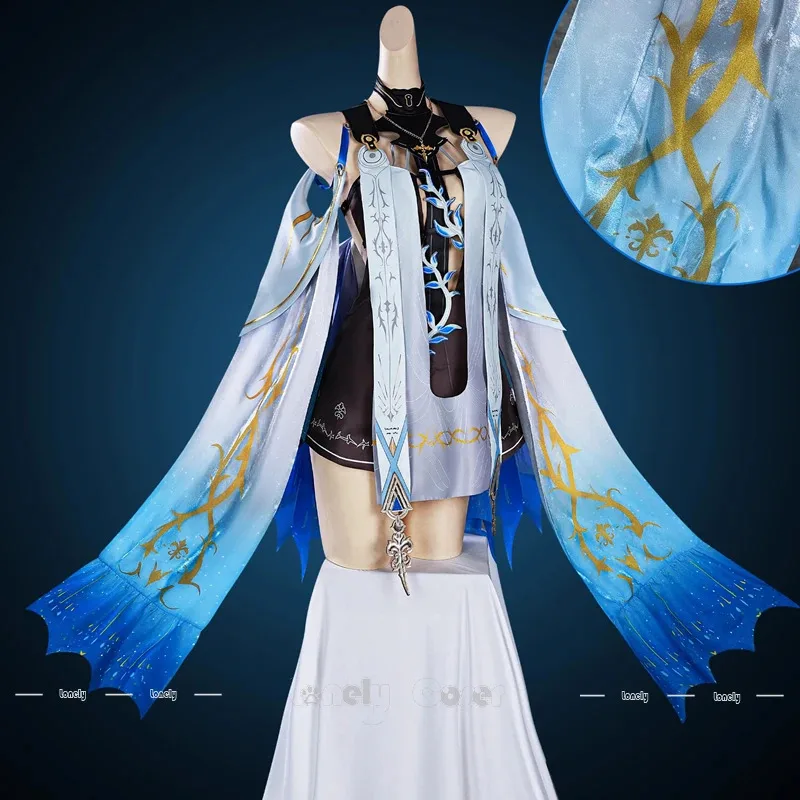 CyWuthering Waves Cartethyia Kostum Cosplay Wig Pakaian Gaun Biru Rok Alat Peraga untuk Wanita Anak Perempuan Fleurdelys Rinascita Pesta Karniv