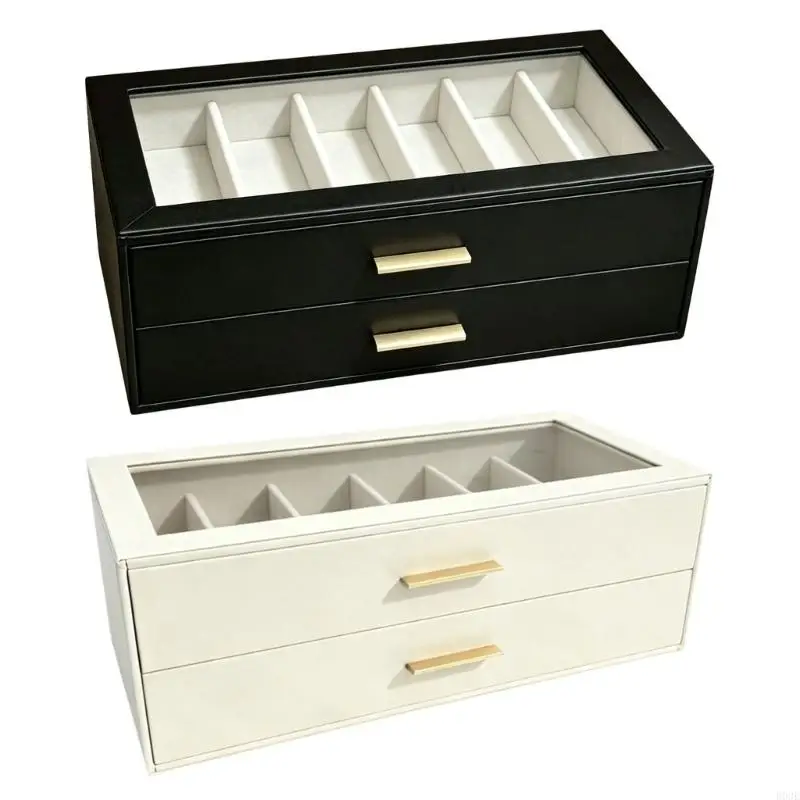 2 Tiers Sunglasses Storage Box With Clear Lid And Soft Velvety Lining Metal Handle Sunglasses Organizers For 12 Pairs Of B03E