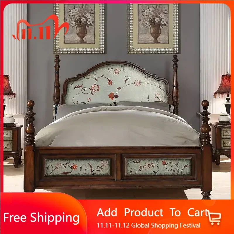 

Platform Solid Wood Double Bed Bedroom European Princess Bed Pastoral Style American Unique Princess Beliche Trendy Furniture