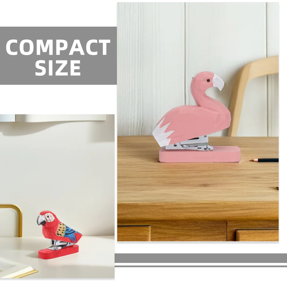 2pcs Mini Desktop Stapler Funny Stationery Carved Wooden Stapler Paper Fasteners Paper Stapling Tool Decorative Bird Stapler