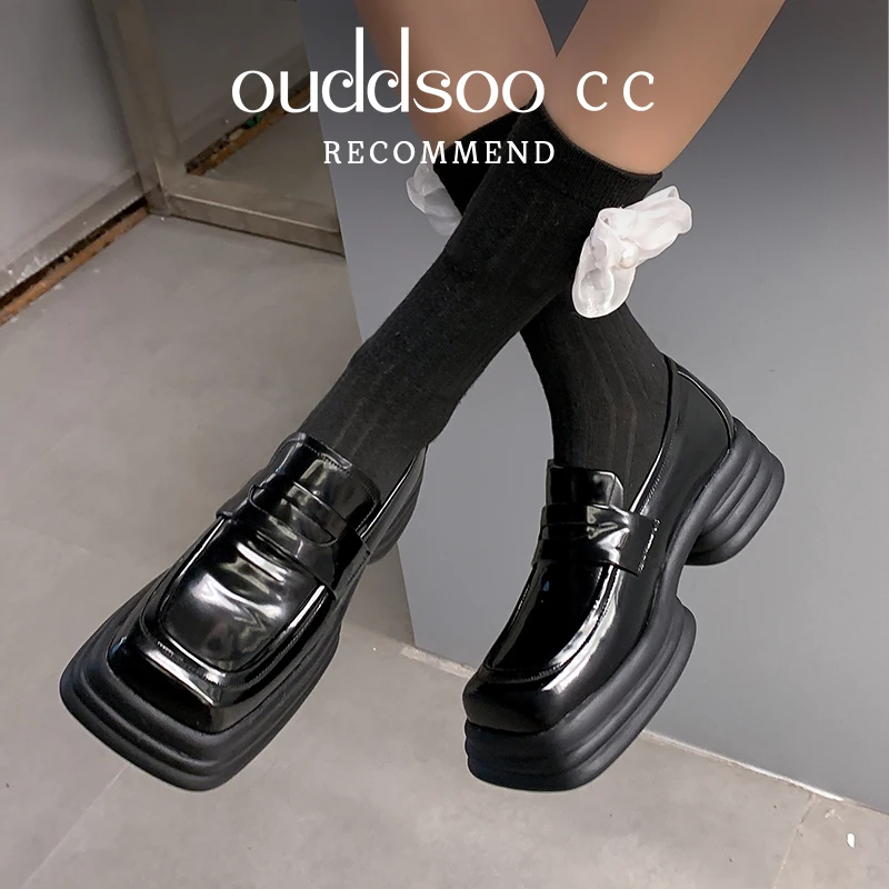 

Ods Brand Flats Women's 2025 Spring Winter New Chunky Mules British Style Lazy Fashion Casual Dress Square Toe Oxford Shoes 4042