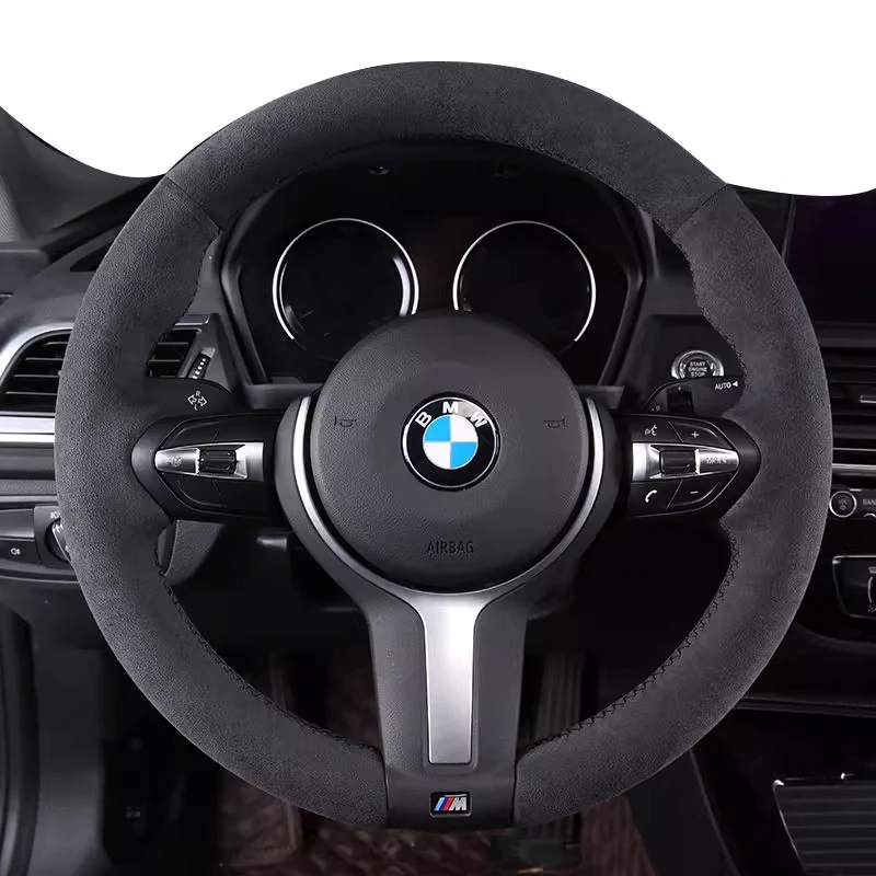 

Briad Steering Wheel Cover for BMW M Sport F06 F10 F15 F16 F20 F21 F25 F30 F32gt F80 F82 X1 X3 X5 Hand Stitched Suede Black