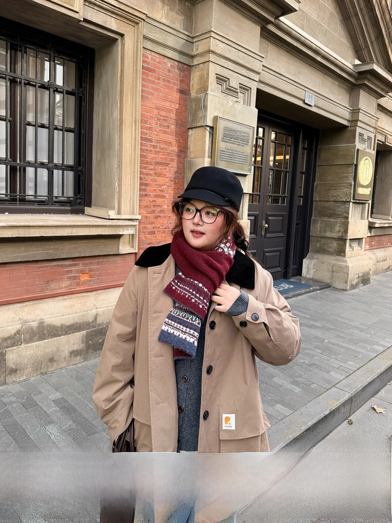 

Loose Fit Cotton Jaet Women's plus Size PONGKIKI Patchwork Collar Lightweight Workwear Sle Long Sve Thiened Coat