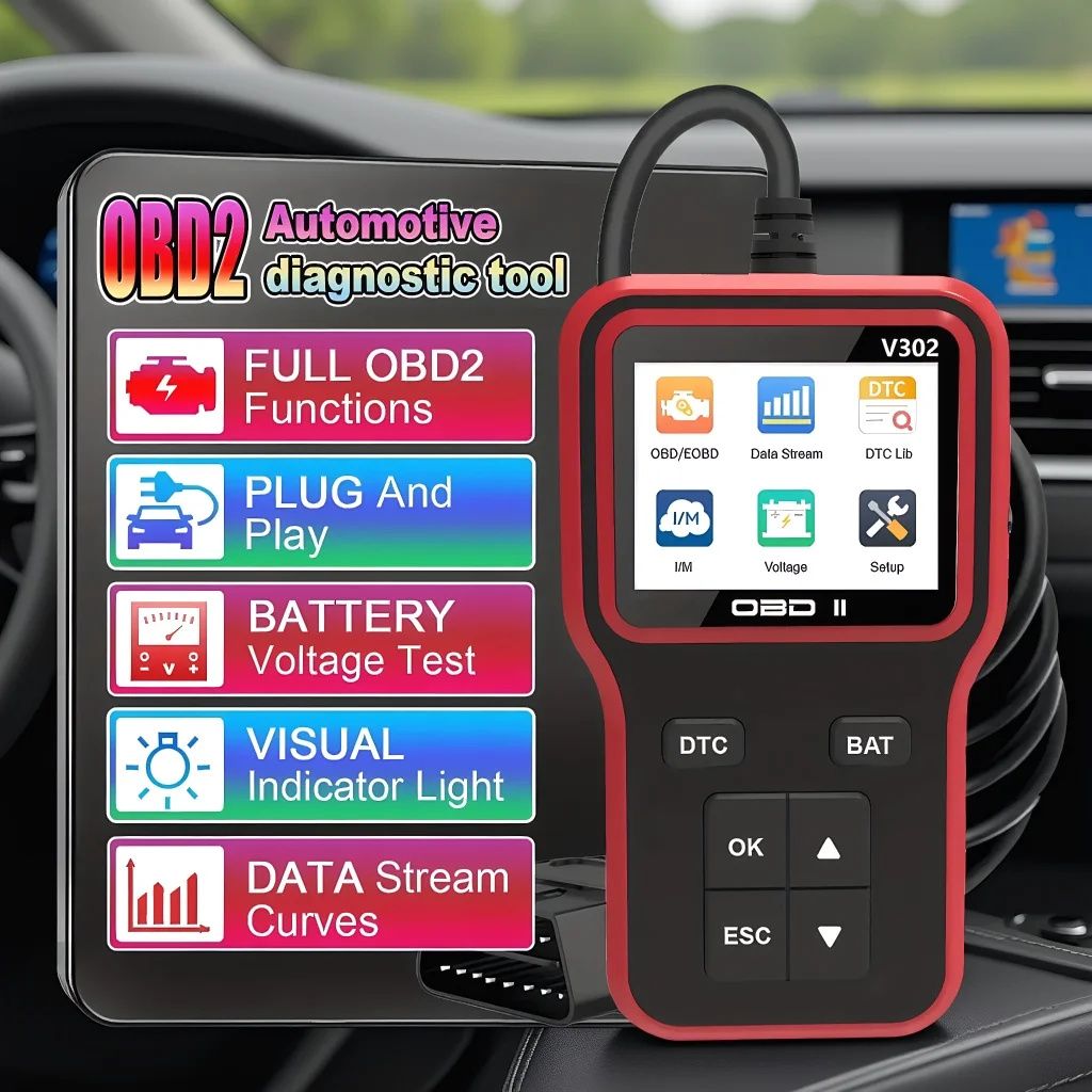 OBD2 Scanner USB Car Diagnostic Tool, Red Check Engine Fault Code Reader for All OBD II Protocol Vehicles, Automotive Scan Tool