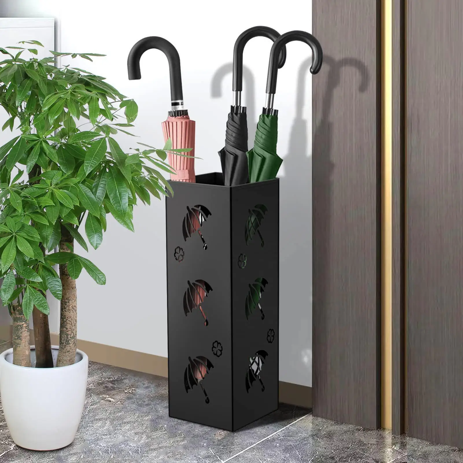 

Umbrella Holder Metal Hollow Storage Rack Basket Vertical Tall Umbrella Stand for Patio Entrance Home Indoor Outdoor