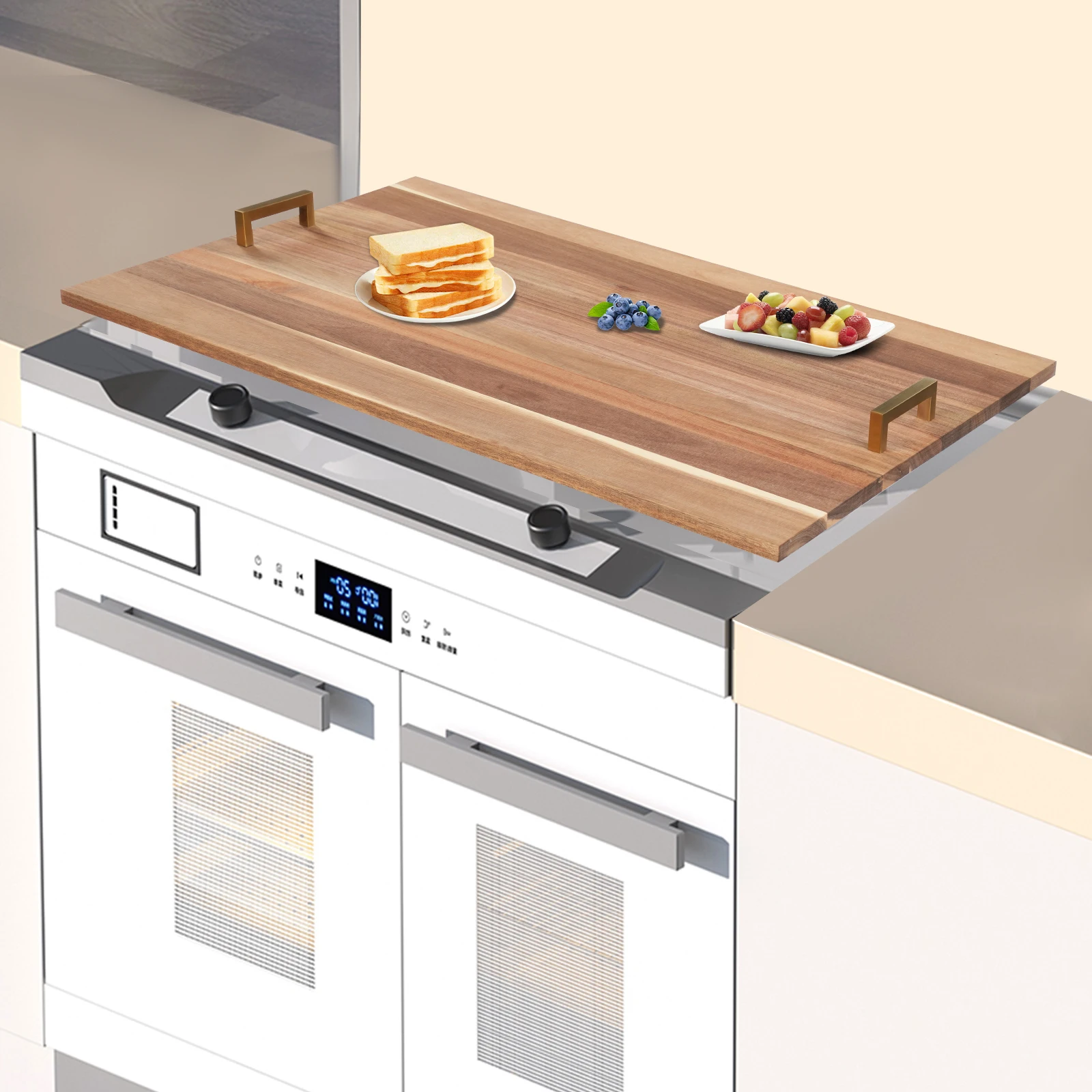 غطاء علوي لموقد خشب السنط مع مقابض ذهبية، واقي سطح المطبخ مستطيل حديث - أقصى حمولة 20 كجم/44 رطل، 29 × 21 × 0.5 بوصة #4