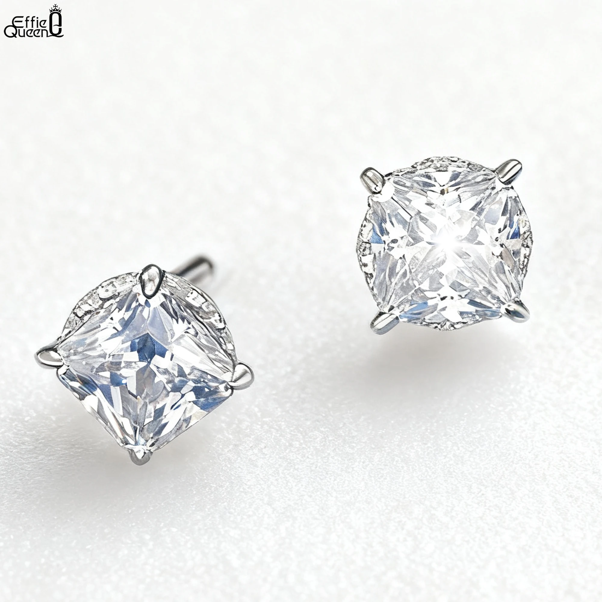 

Effie Queen 2025 Trend Earrings 925 Silver Stud Earrings With Princess-Cut Zirconia Simple Ear Accessory Women's Earrings LZE01