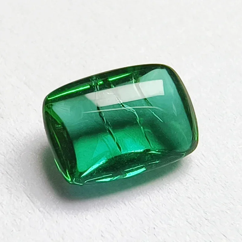 Lab Grown Zambian Emeralds Hydrothermal Rectangle Cushion Smooth Surface  with Cracks Inclusions Selectable AGL Certificate