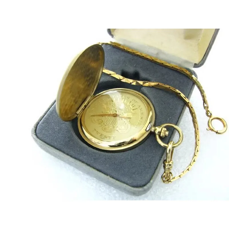 

Double Eagle 20 Cent Gold Coin Embossed Pattern French Colibri "Stuffy Cover Pocket Watch"
