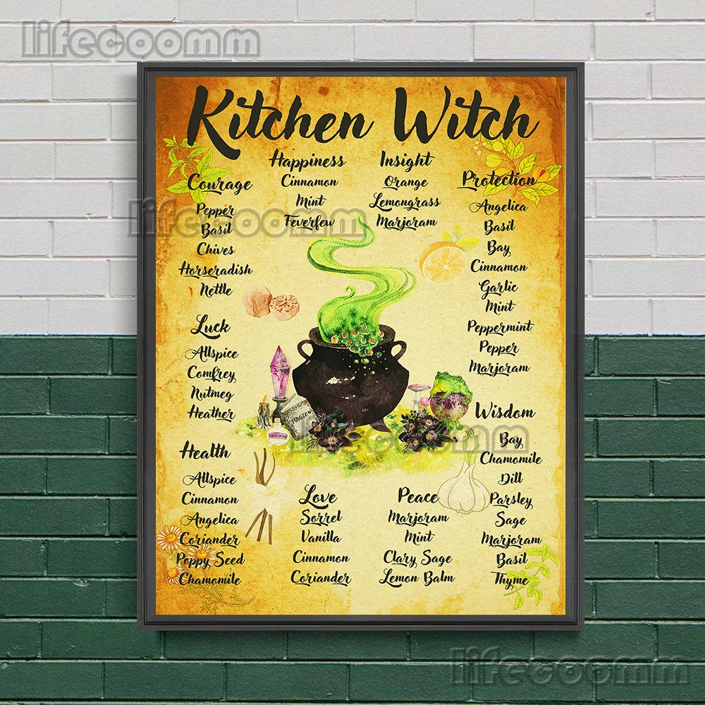 Kitchen Witchery And Witches Herbs Vintage Wall Art Canvas Painting Witch Cauldron Witchcraft And Magic Art Poster Print Decor