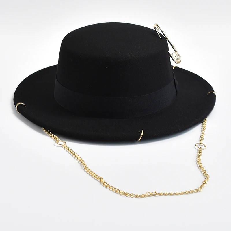 Sombrero Fedora de moda para hombre y mujer, sombrero de Jazz con cadena de Metal, decoración de fiesta, iglesia, novedad