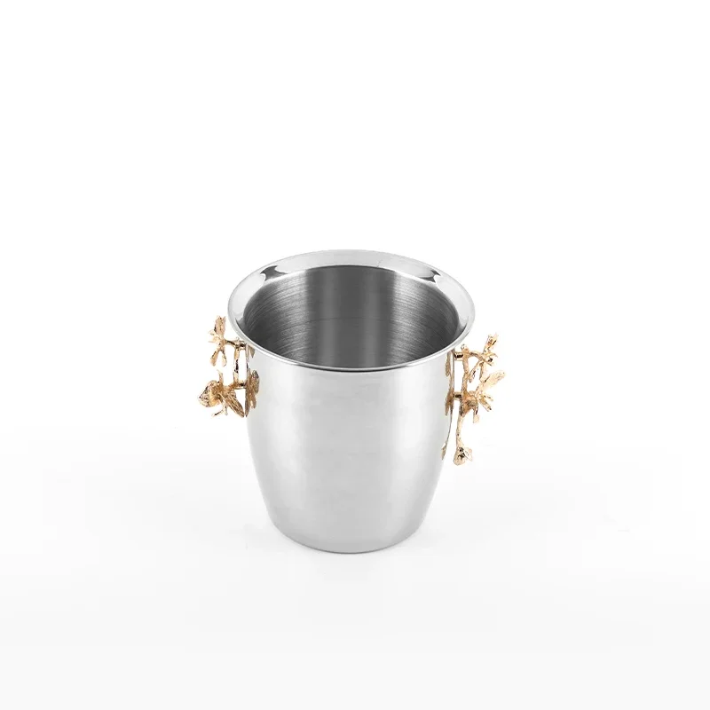 Modern Hot Selling High Quality Durable Large Capacity Stainless Steel Golden Plum Blossom Decorative Ice Bucket