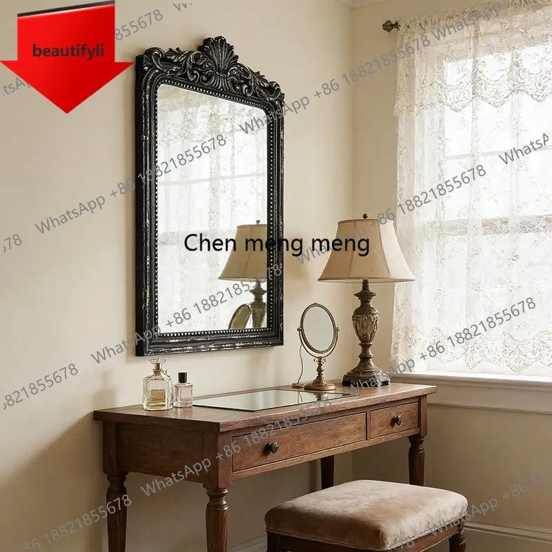 A50 French carved makeup mirror retro fireplace decorative mirror home bedroom dressing mirror bathroom wall-mounted