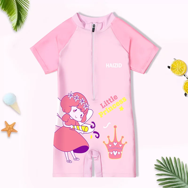 Bañador de una pieza con estampado de princesa rosa para niños y niñas, ropa de baño para Surf y playa, 2-14 años