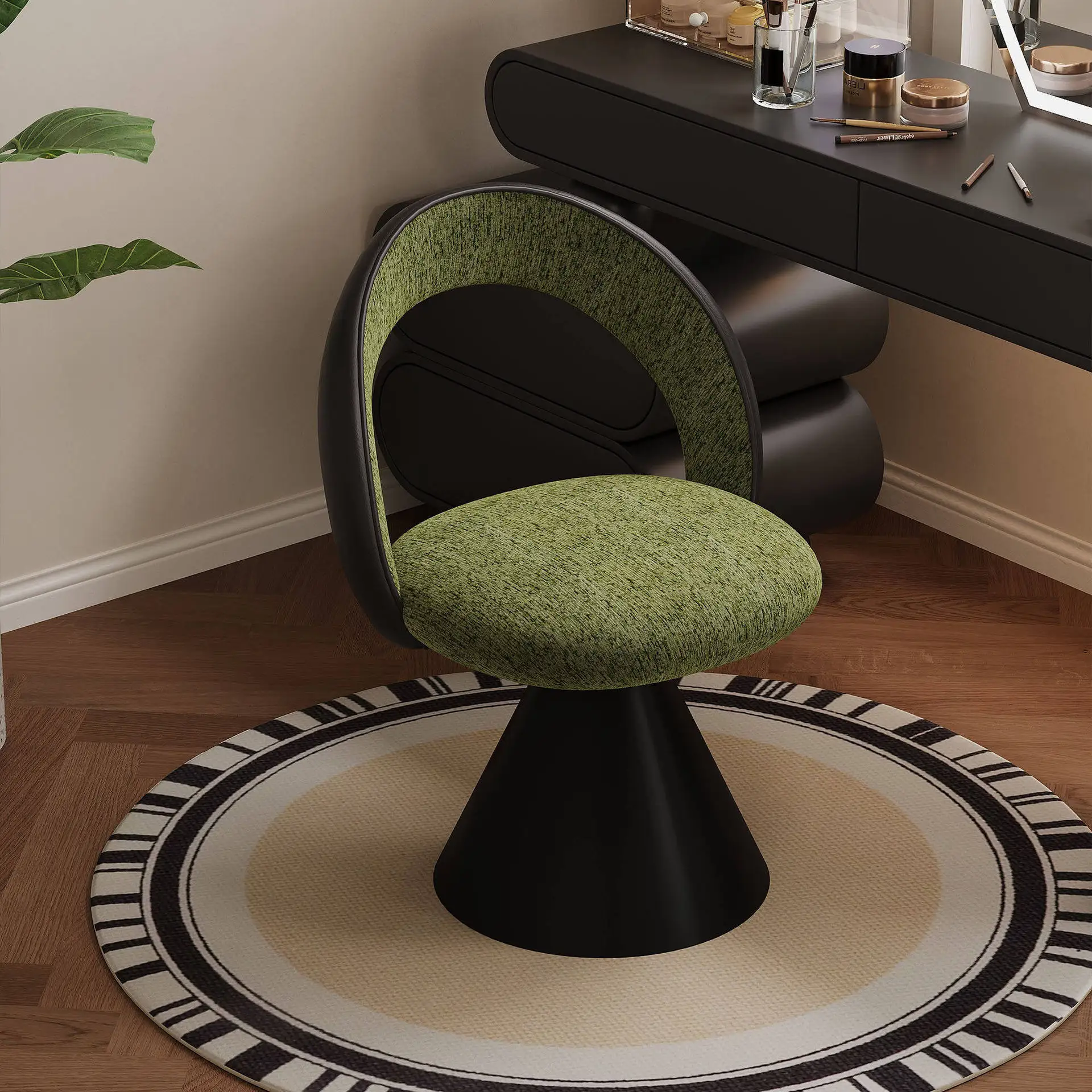 Light Luxury Rotatable Vanity Chair with Backrest, High-end Makeup Nail Stool for Bedroom Women