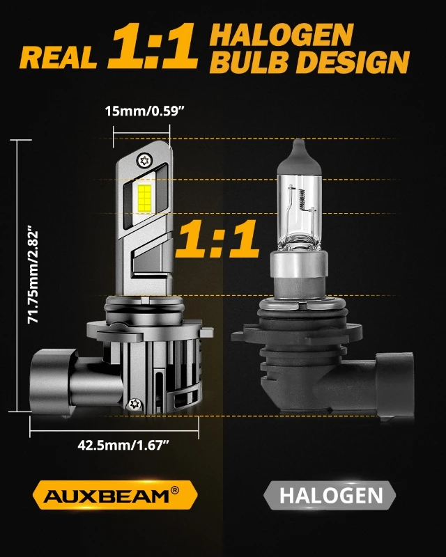 AUXBEAM 70W 20000LM 6500K LED Headlight Bulbs 9006/HB4 Cool White LED Lamp Bulbs Q25 Series Real 1:1 Size