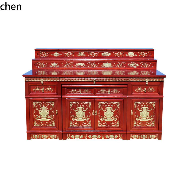 Cz tibetan carved  cabinet solid wood three-layer buddha cabinet for home buddha table god of wealth