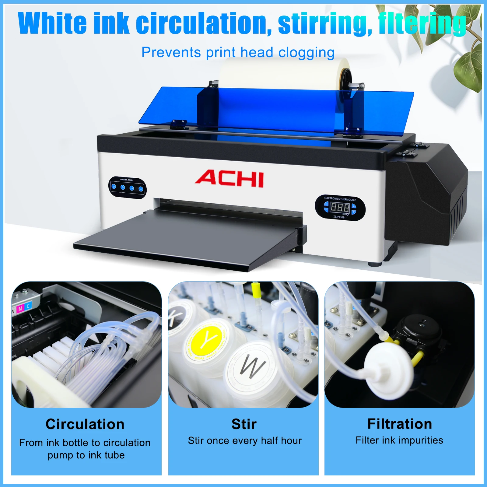 ACHI A3 DTF Printer High Printing Accuracy R1390/L1800 DTF Printer with Oven T-Shirt Heat Transfer for Fabric Clothes Printing